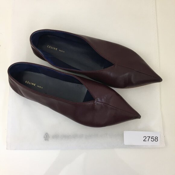 CELINE Authentic Peep Toe Flats Womens 35.5 Made in Italy Burgundy Soft Leather - Picture 13 of 13